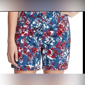 BANDOLINO 4th Of July Harborside Overcast Floral Cuffed Shorts Red White Blue 14